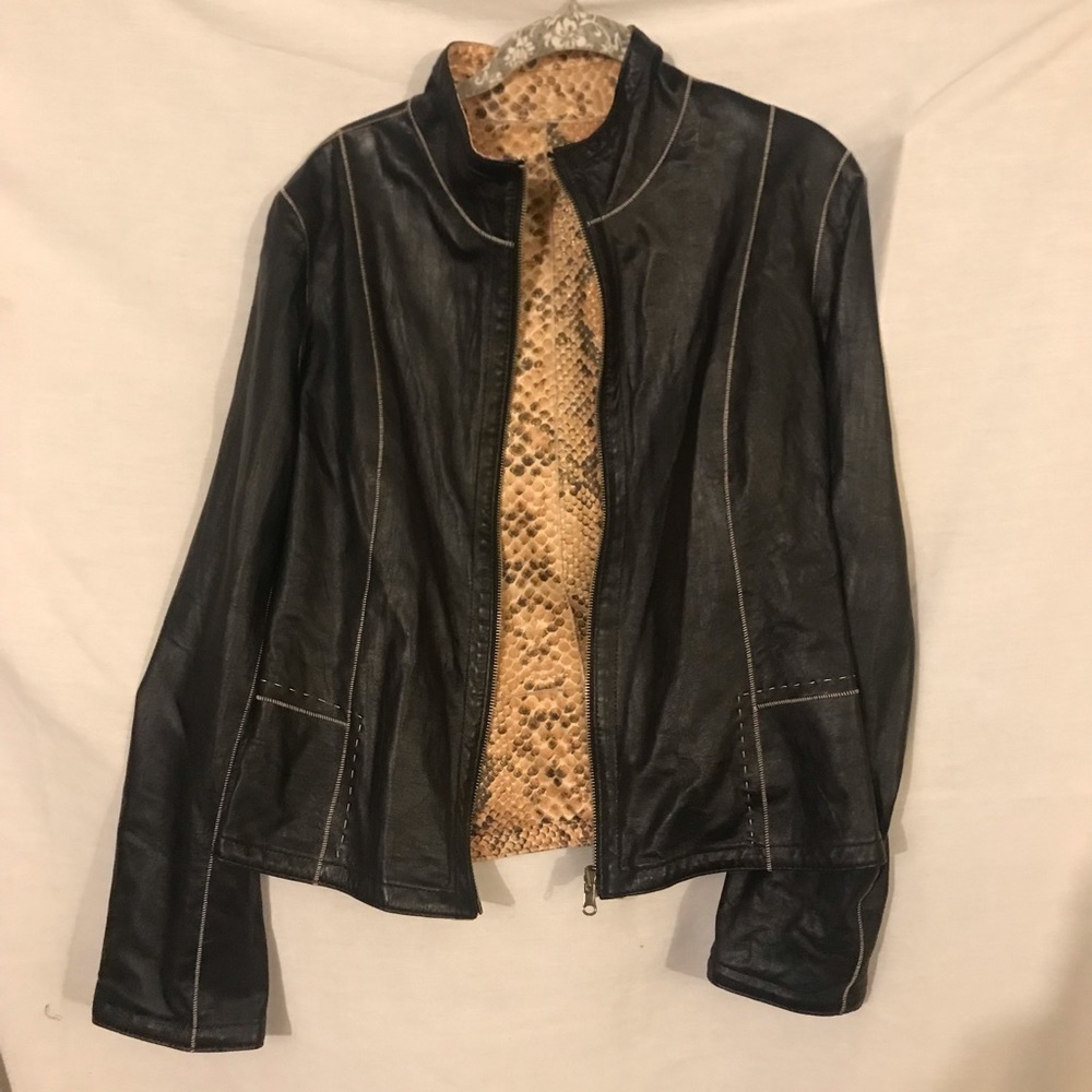 Faux Leather Reversible Snake Skin and Black with White Stitching